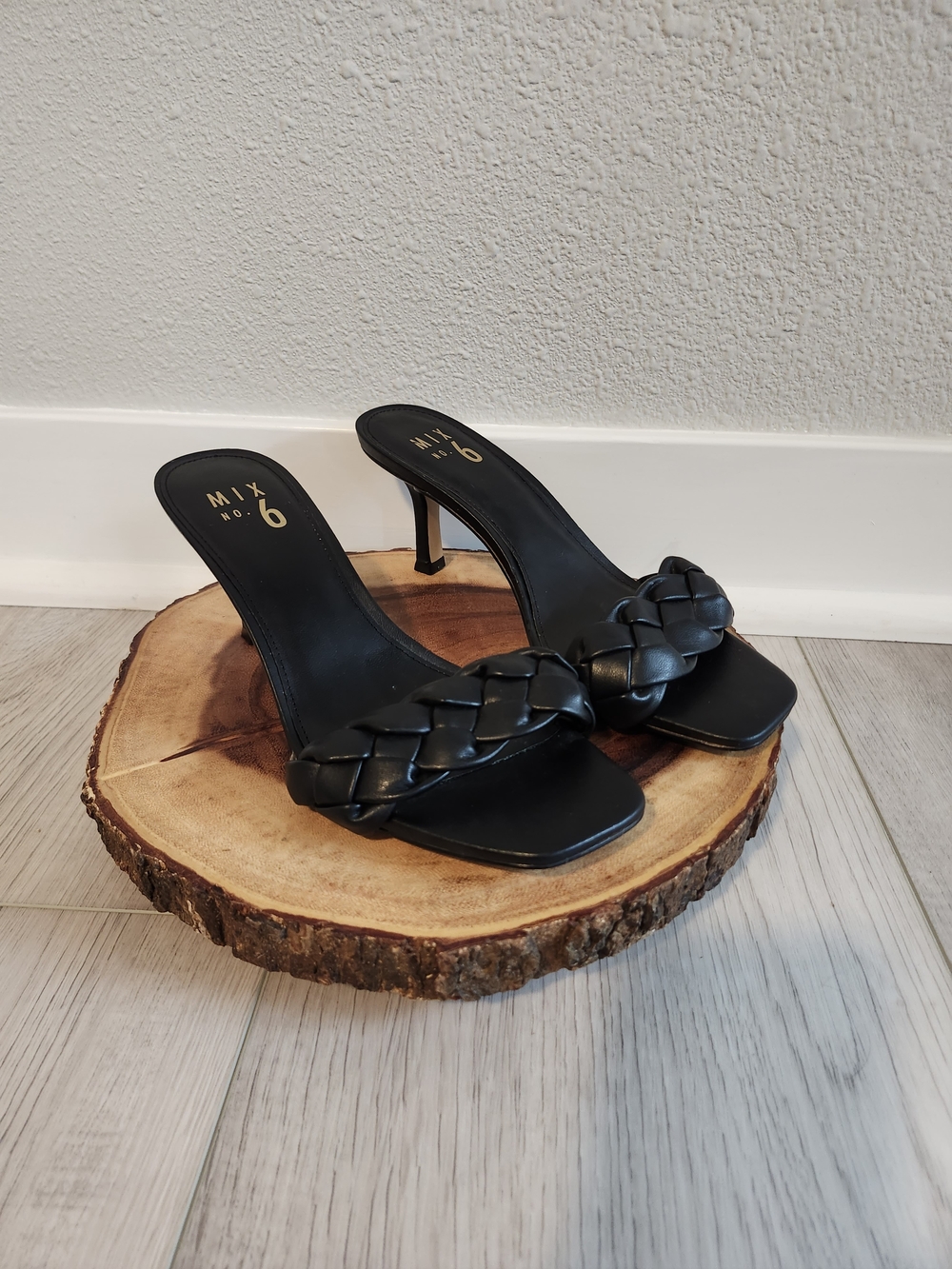Mix No. 6 Black Braided Square-Toe Mule Heels